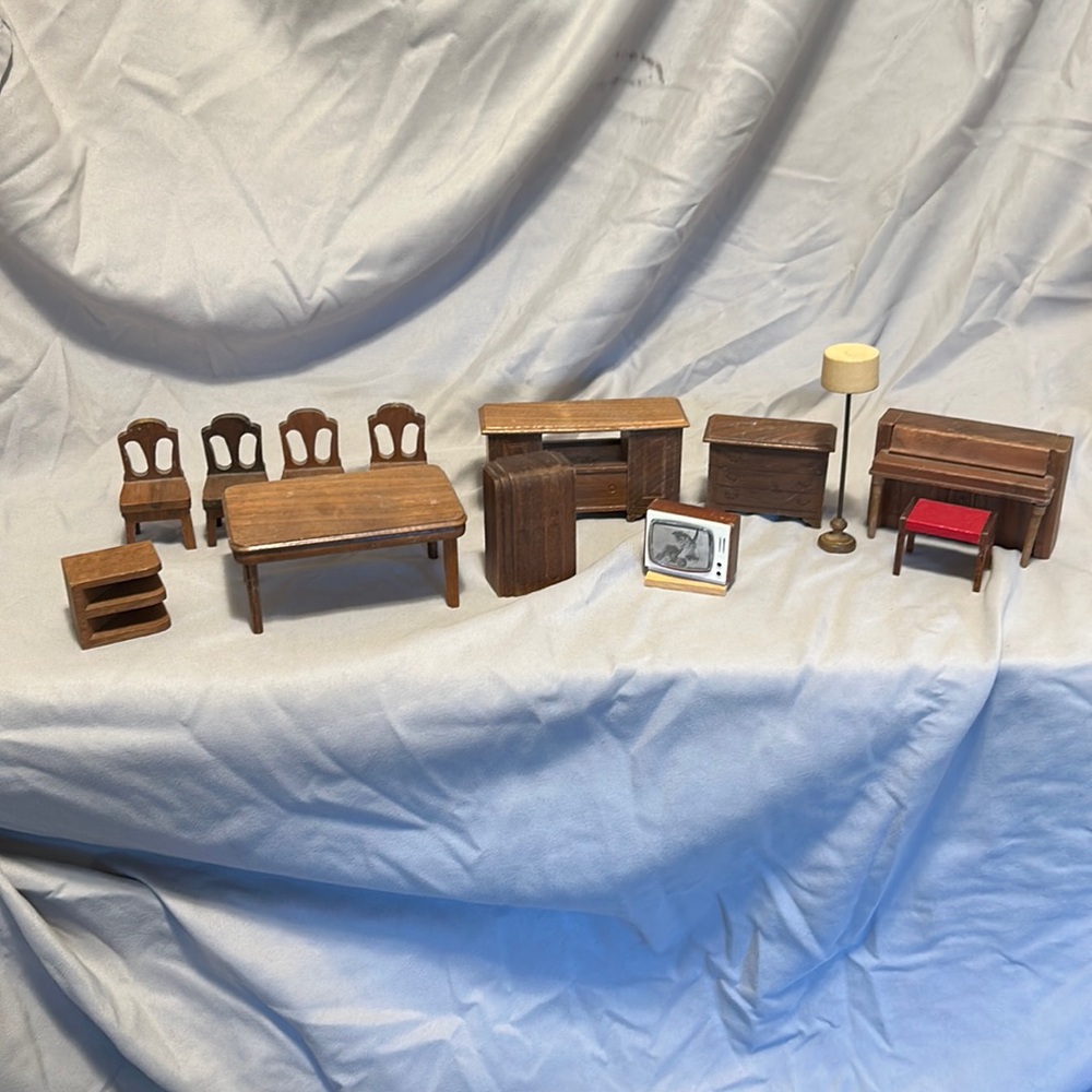 Vintage dollhouse wood furnishings